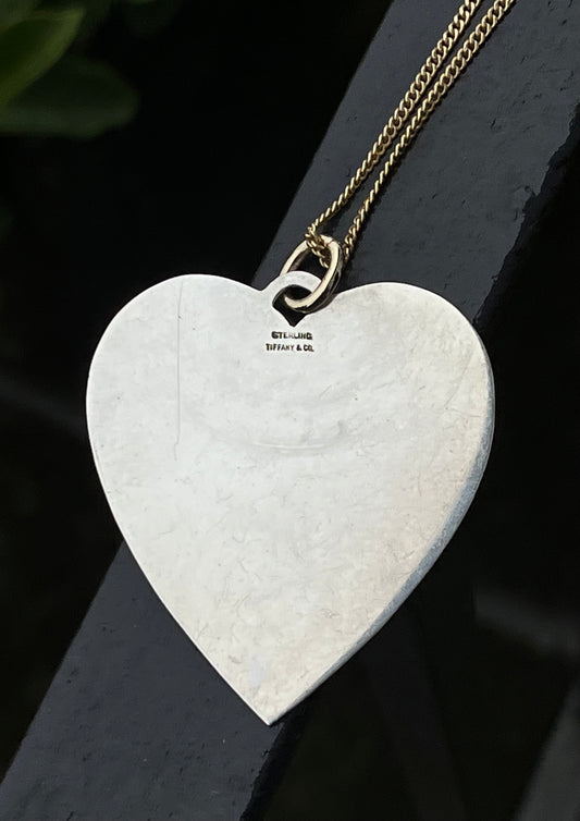 large, vintage sterling silver Tiffany and Co heart pendant