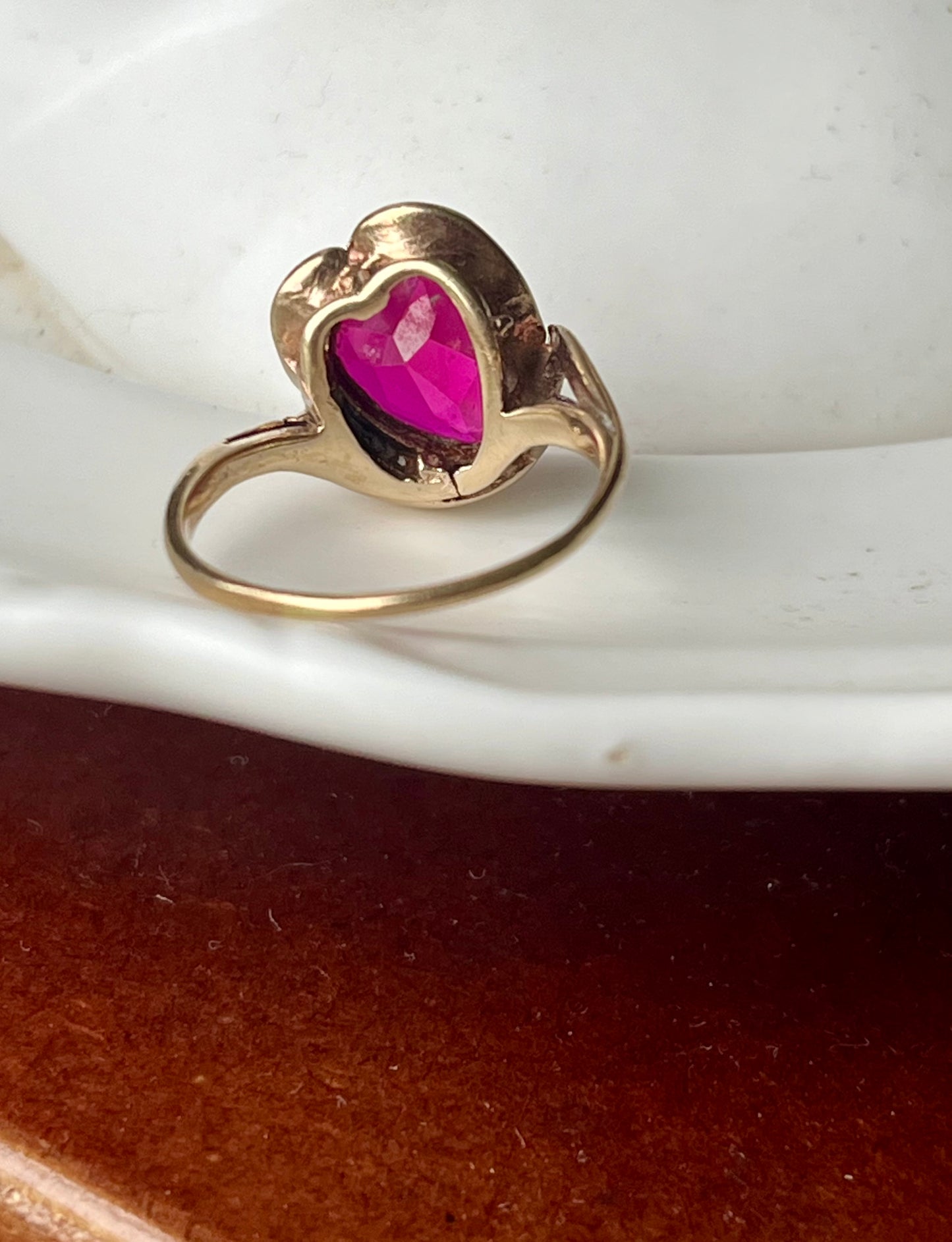 Synthetic ruby sweetheart ring