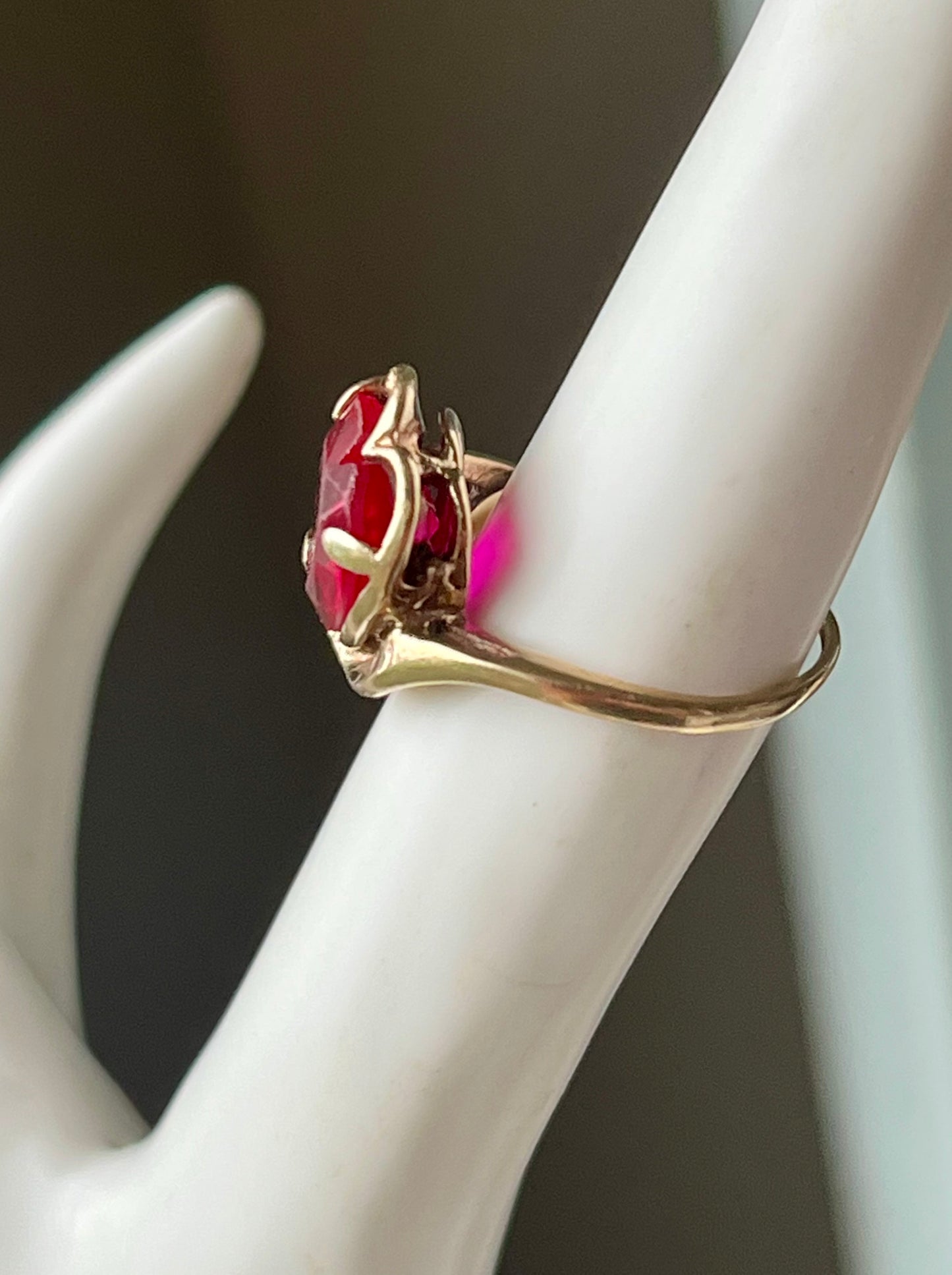 Synthetic ruby sweetheart ring