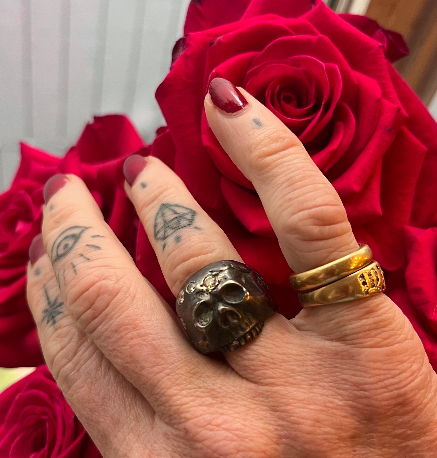 Custom oxidized silver skull ring