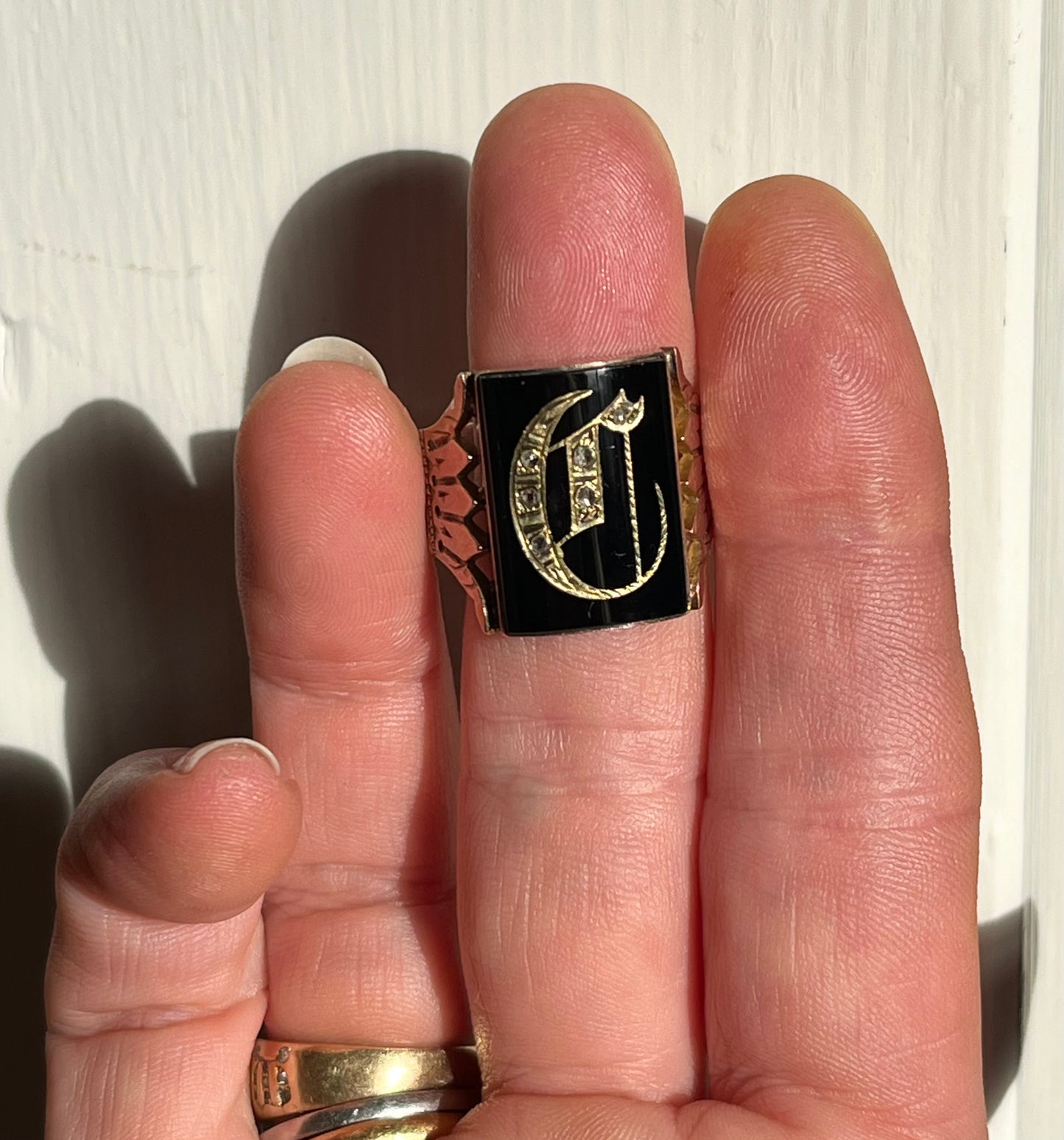 Gothic C antique ring