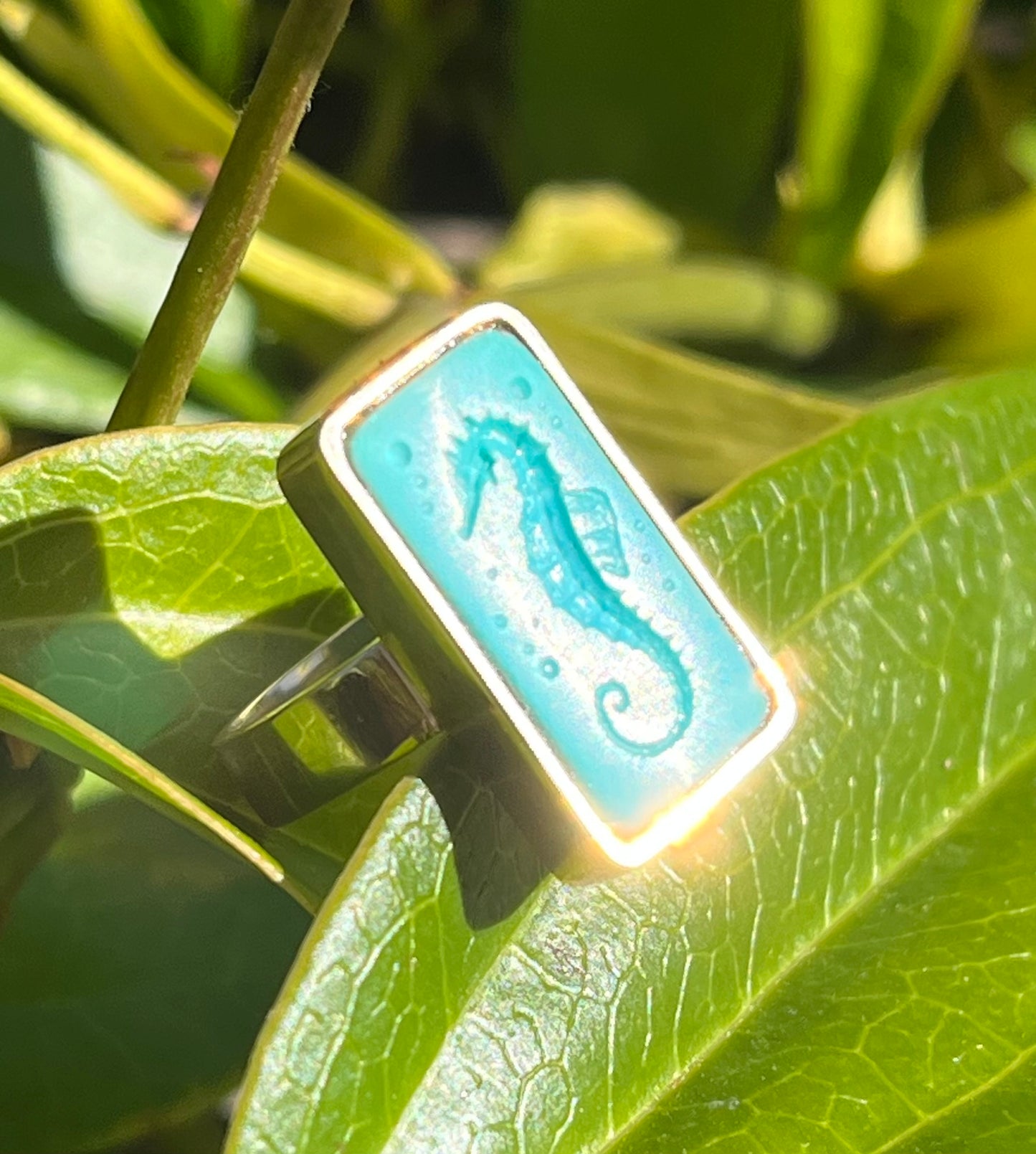 Turquoise Seahorse intaglio ring