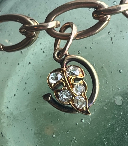 Old mine cut diamond leaf charm