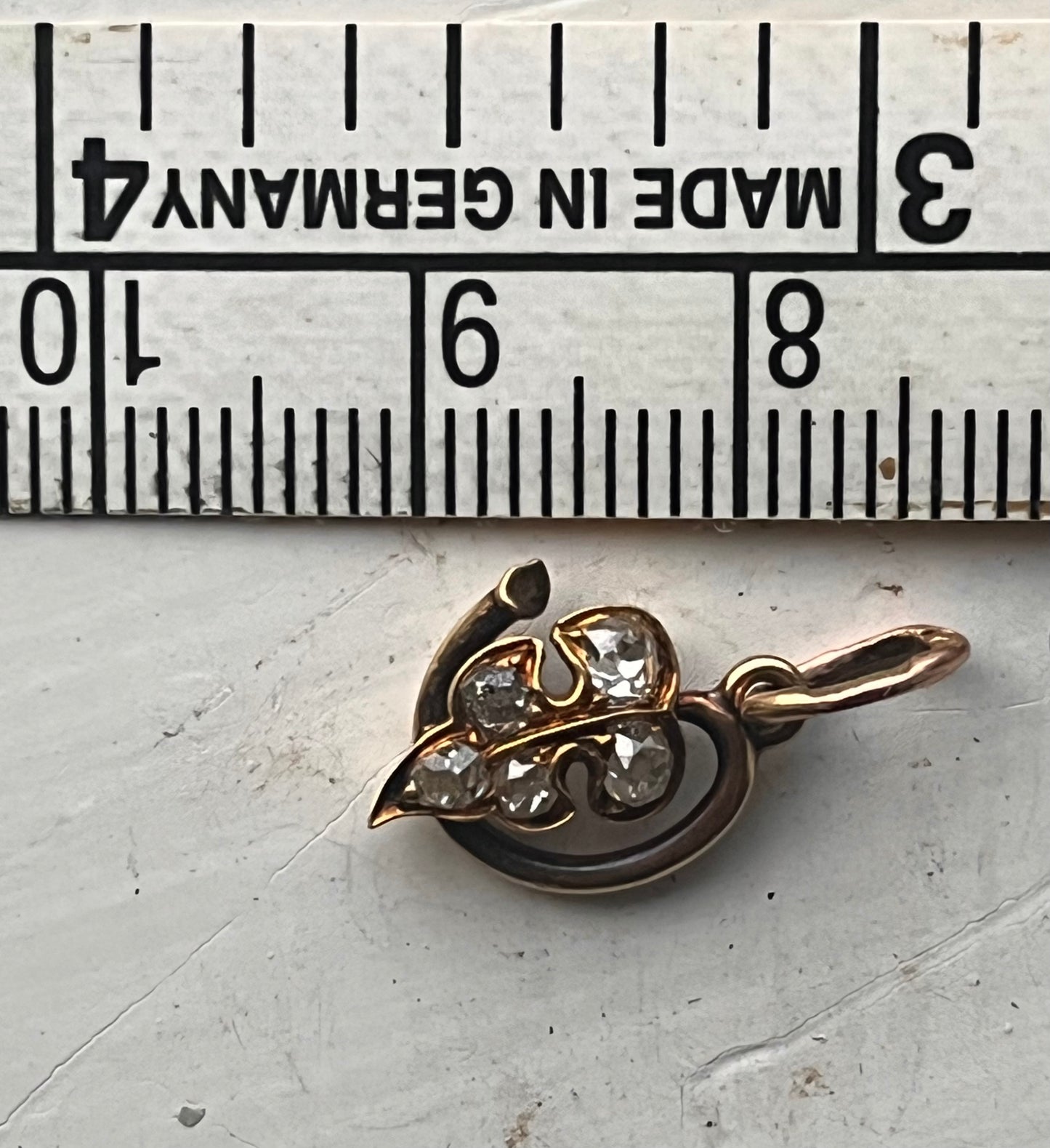 Old mine cut diamond leaf charm