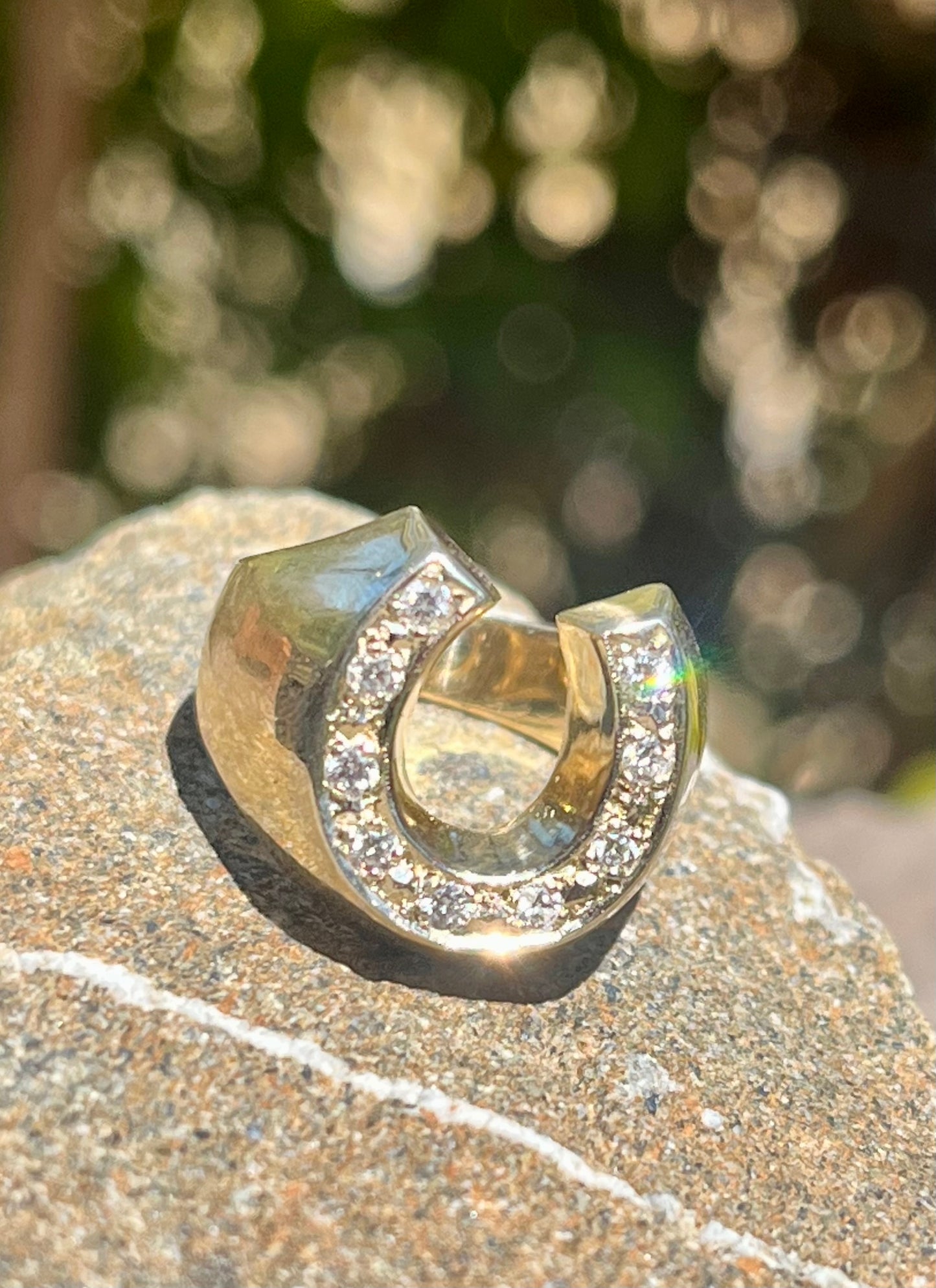 Diamond and 14k horseshoe ring