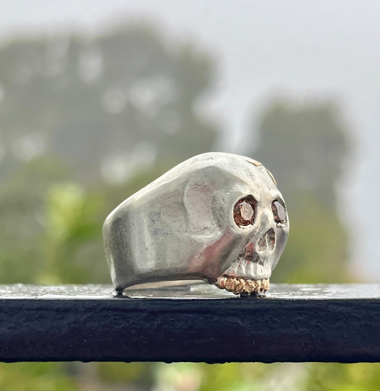 Skull ring- sterling silver, gold and champagne diamonds