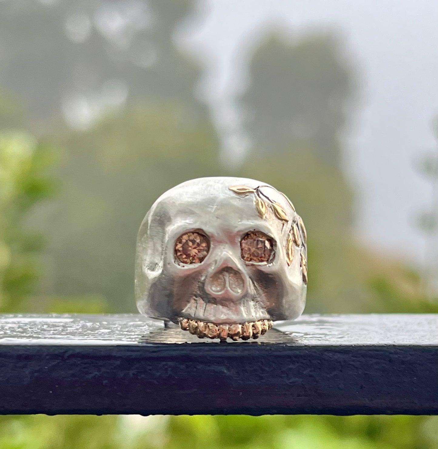 Skull ring- sterling silver, gold and champagne diamonds