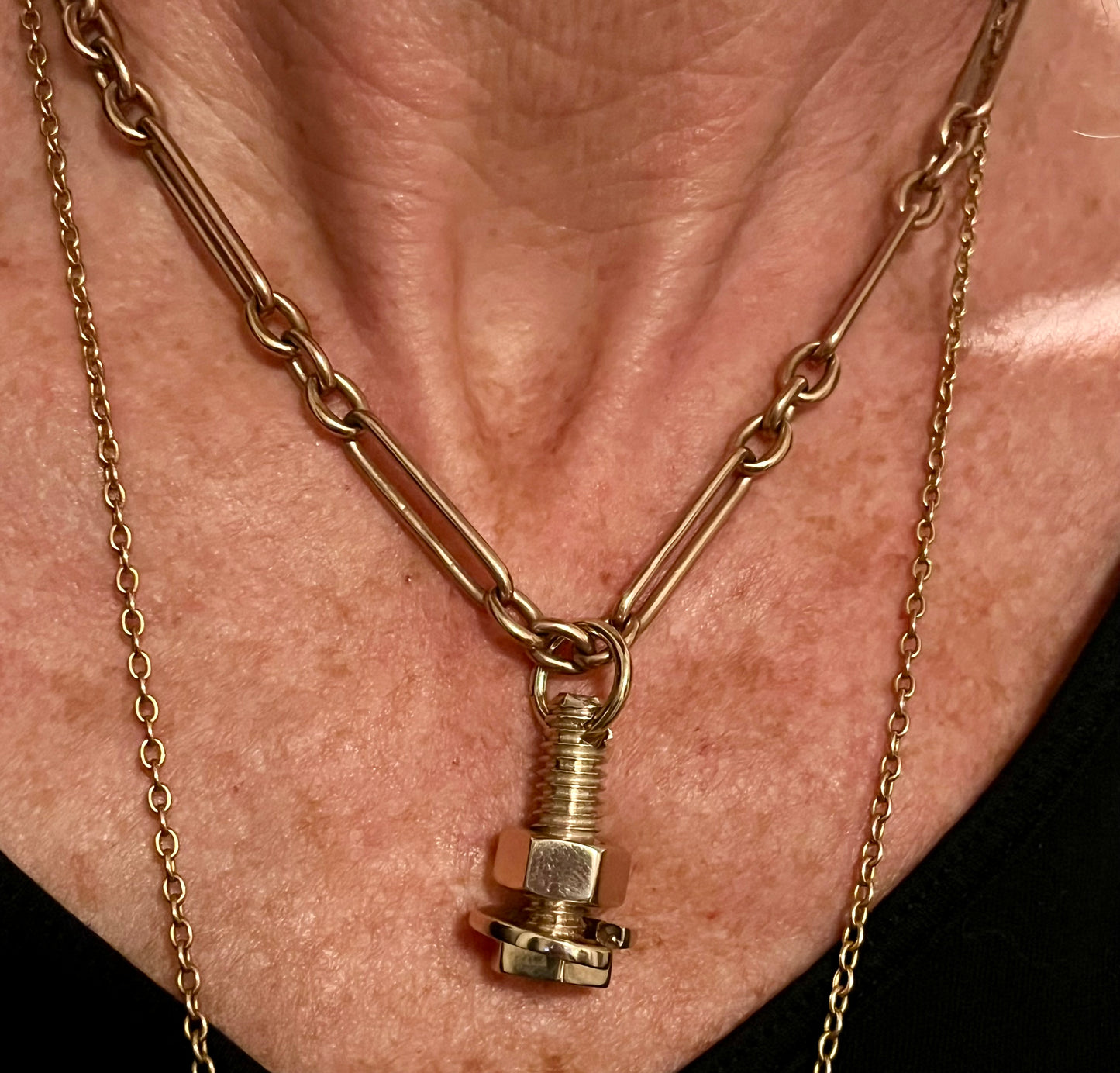 Nut bolt and washer 14k pendant