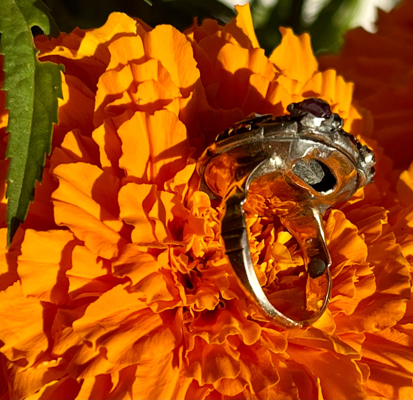Bohemian garnet owl ring