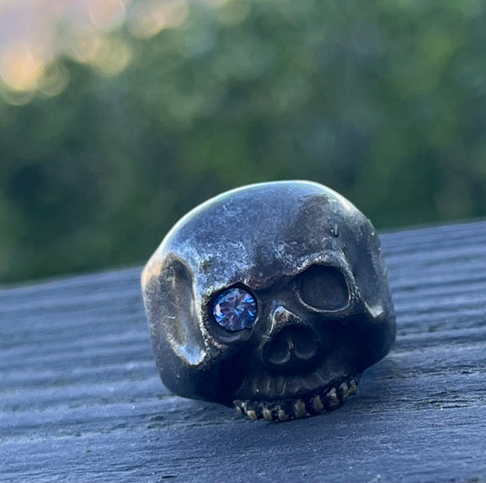 Blackened silver and 18k skull, made to order
