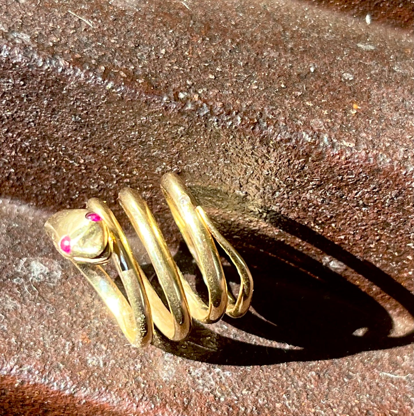 Snake ring with ruby eyes
