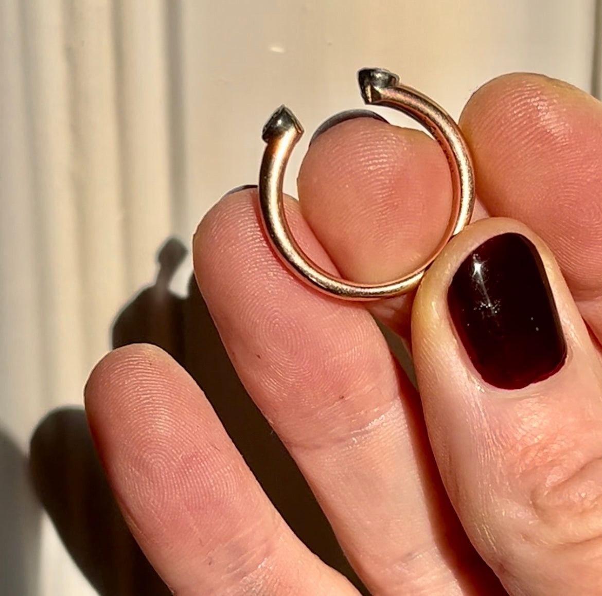 Rose gold open diamond ended band and a good story