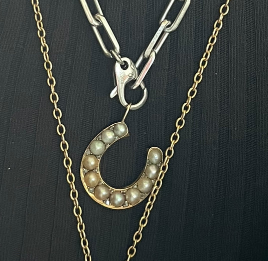 Pearl and diamond horseshoe pendant