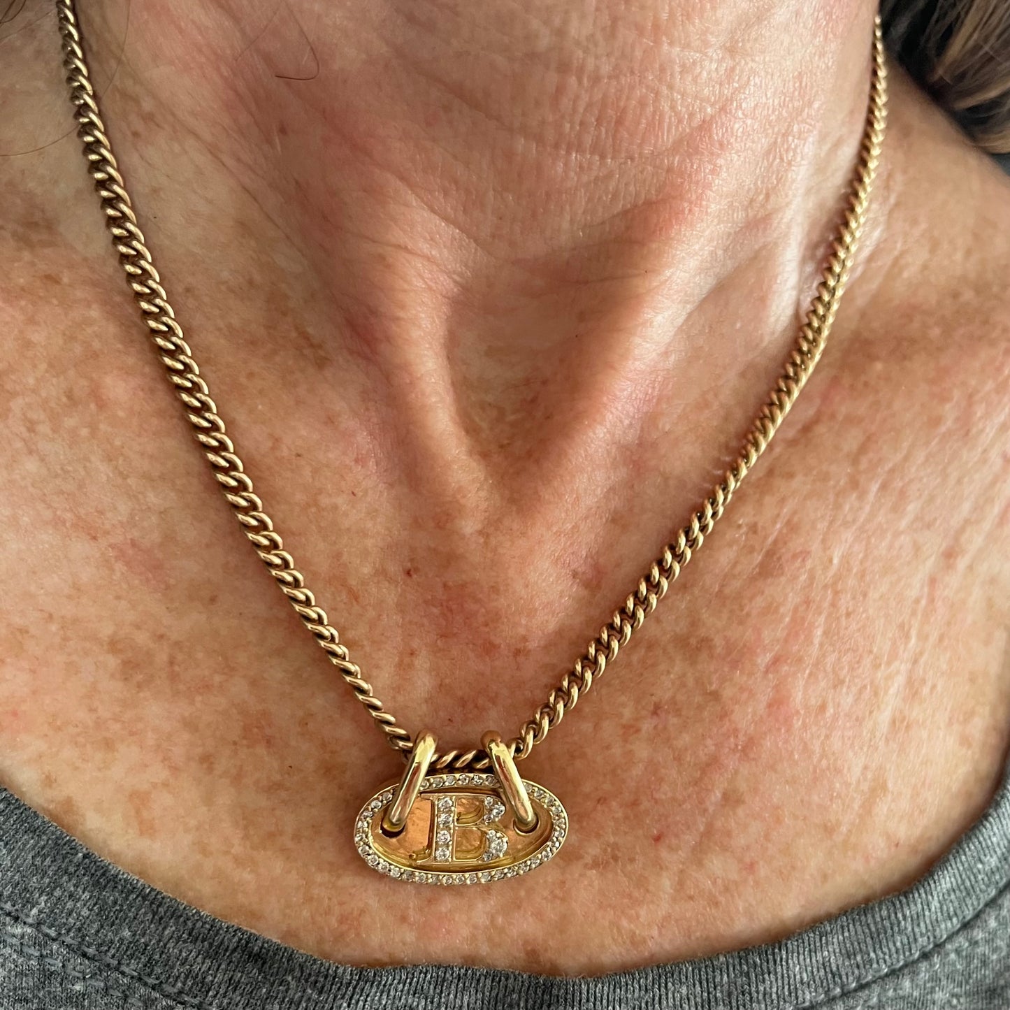 Custom made 18k and diamond letter plate pendant
