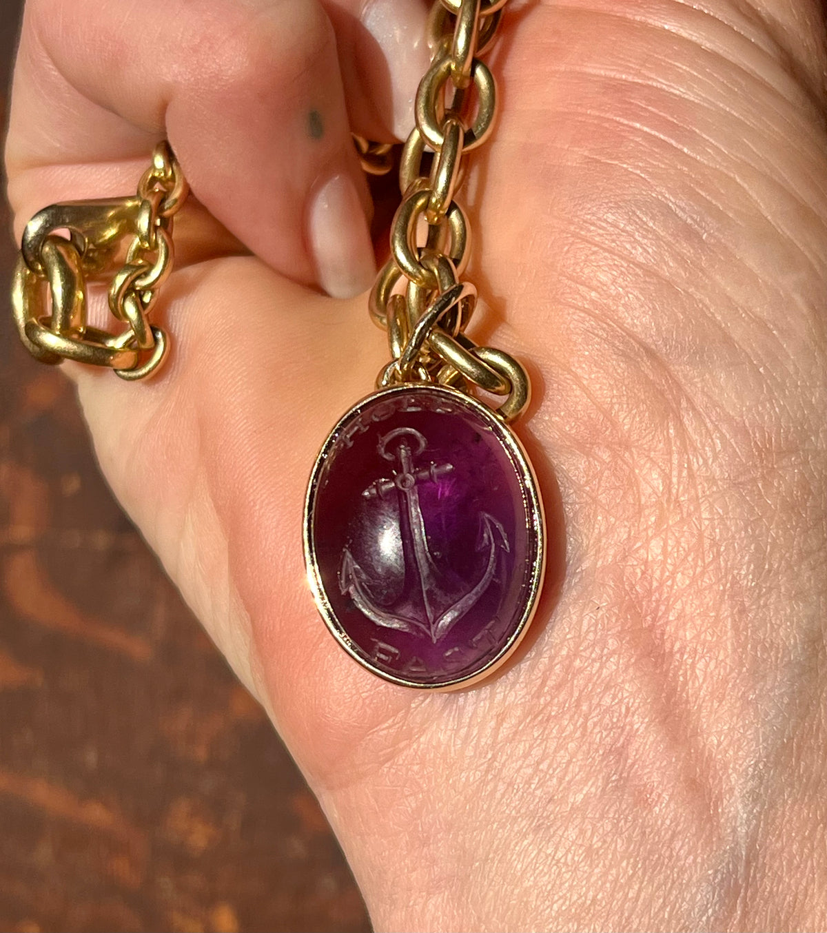"Hold Fast" amethyst anchor pendant