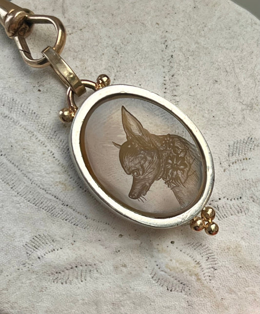 Beloved Pet intaglio pendant, silver and 18k