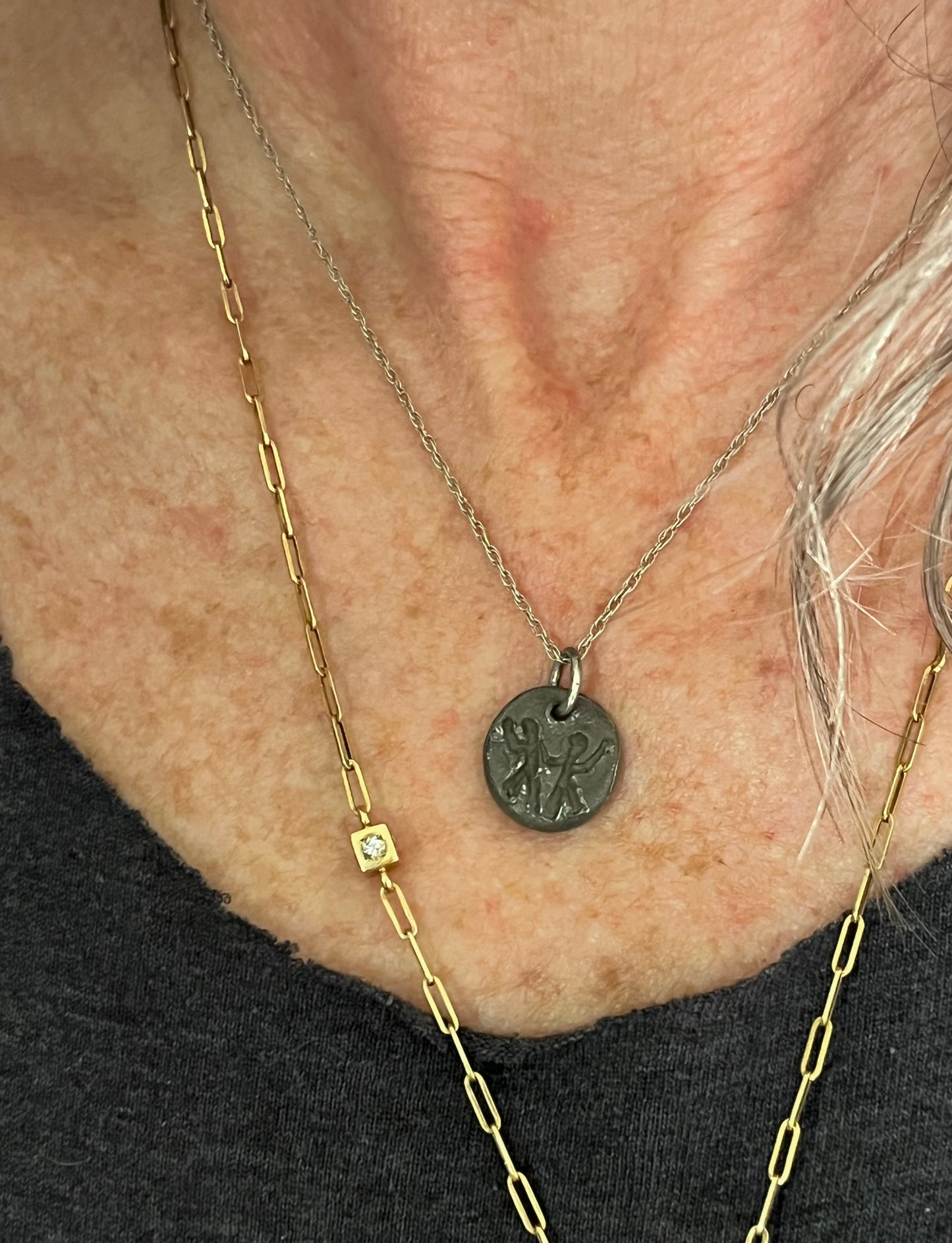 Blackened silver custom Gemini pendant