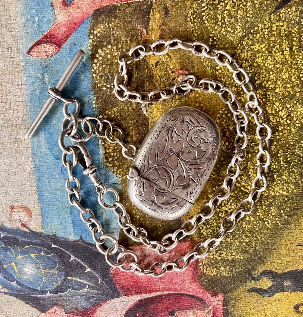Silver antique vesta watch chain