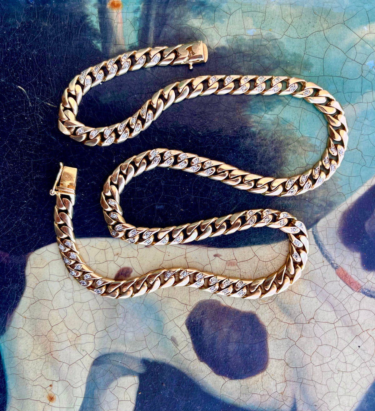 14k curb chain with  diamonds