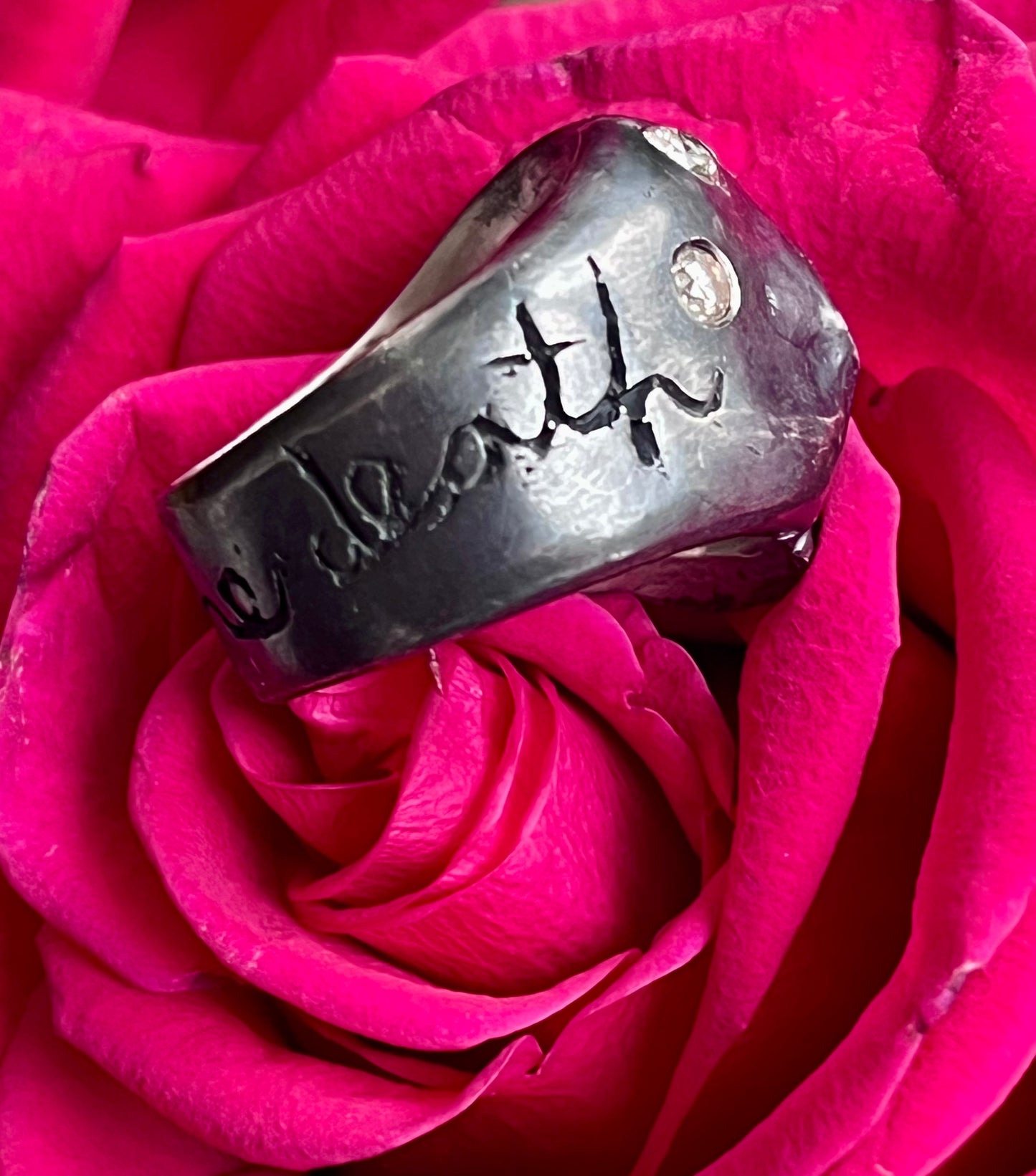 Custom oxidized silver skull ring