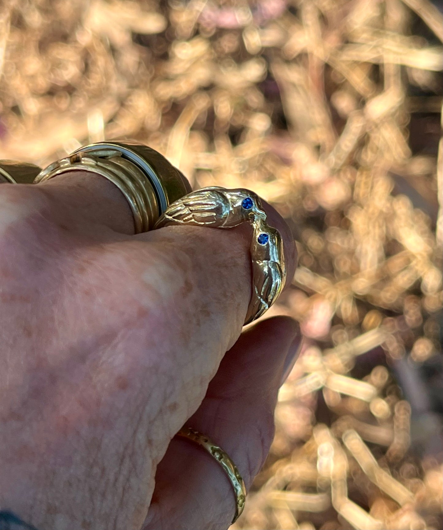 Mama and baby bird ring