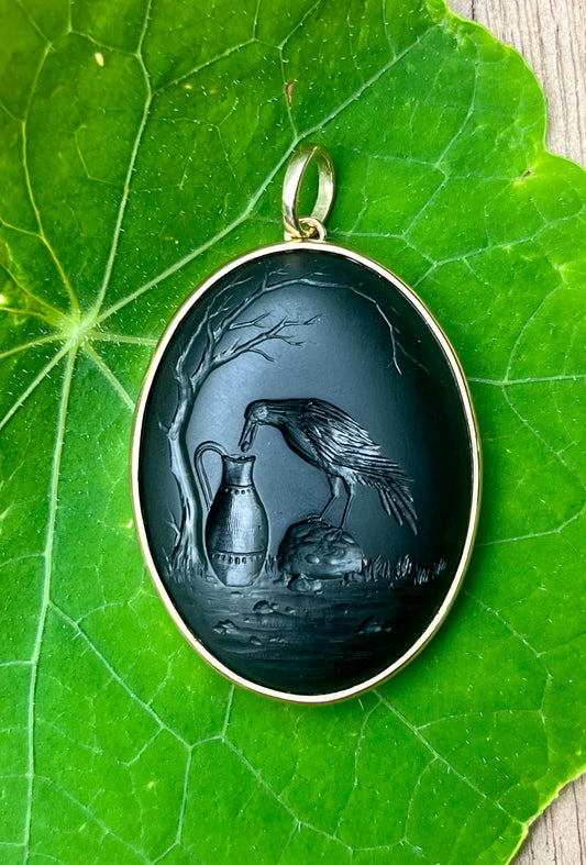 The Crow and the Pitcher onyx intaglio pendant
