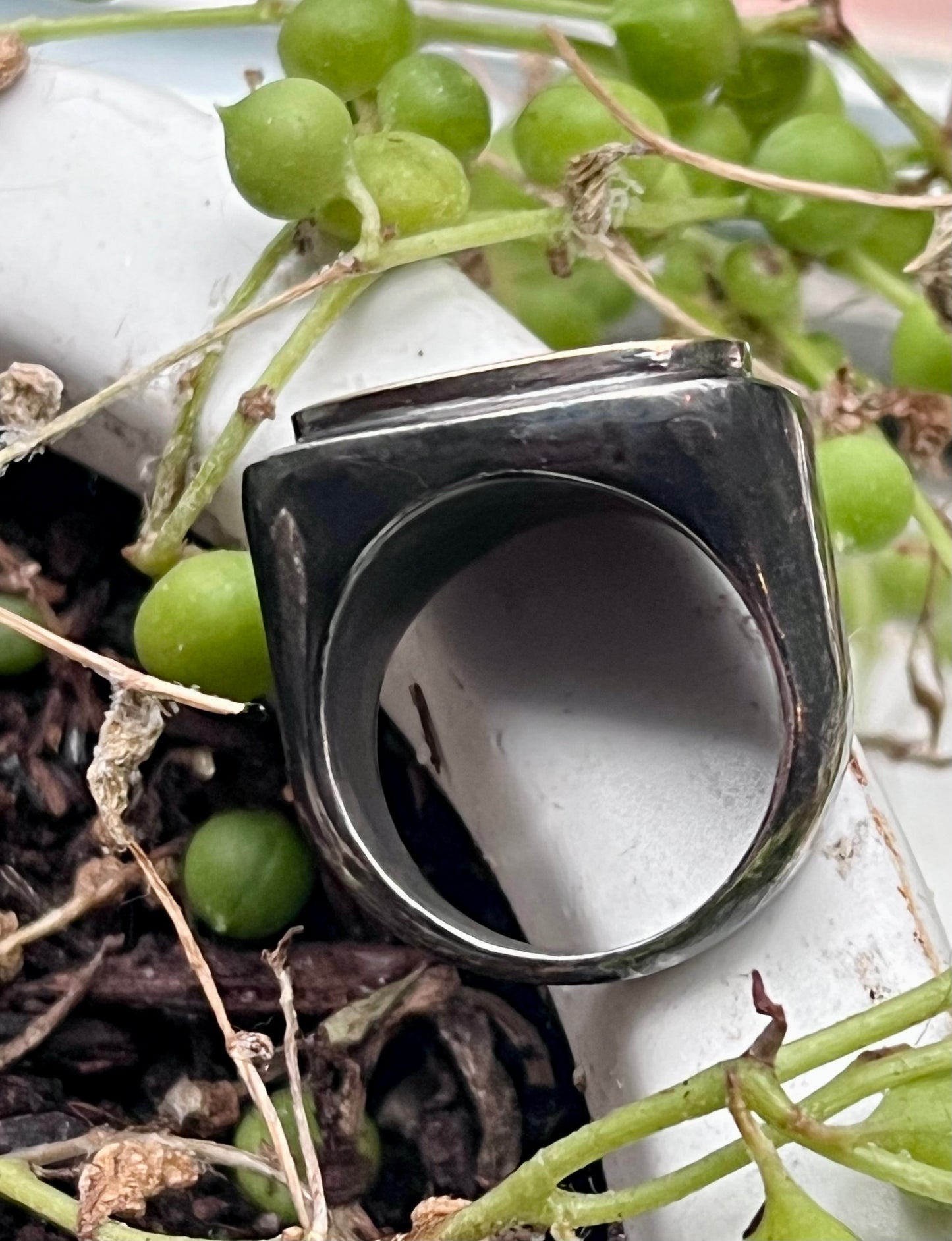 Oxidized silver and 18 K crow ring