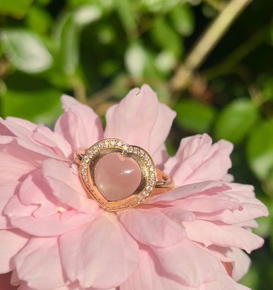 French rose quartz heart ring