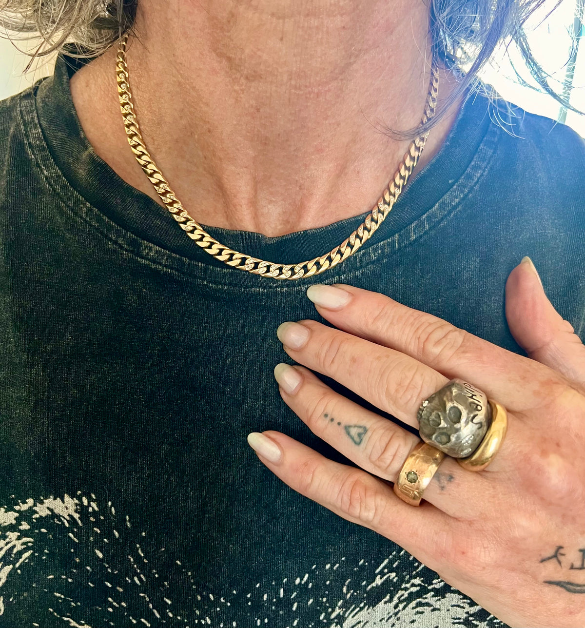 14k curb chain with  diamonds