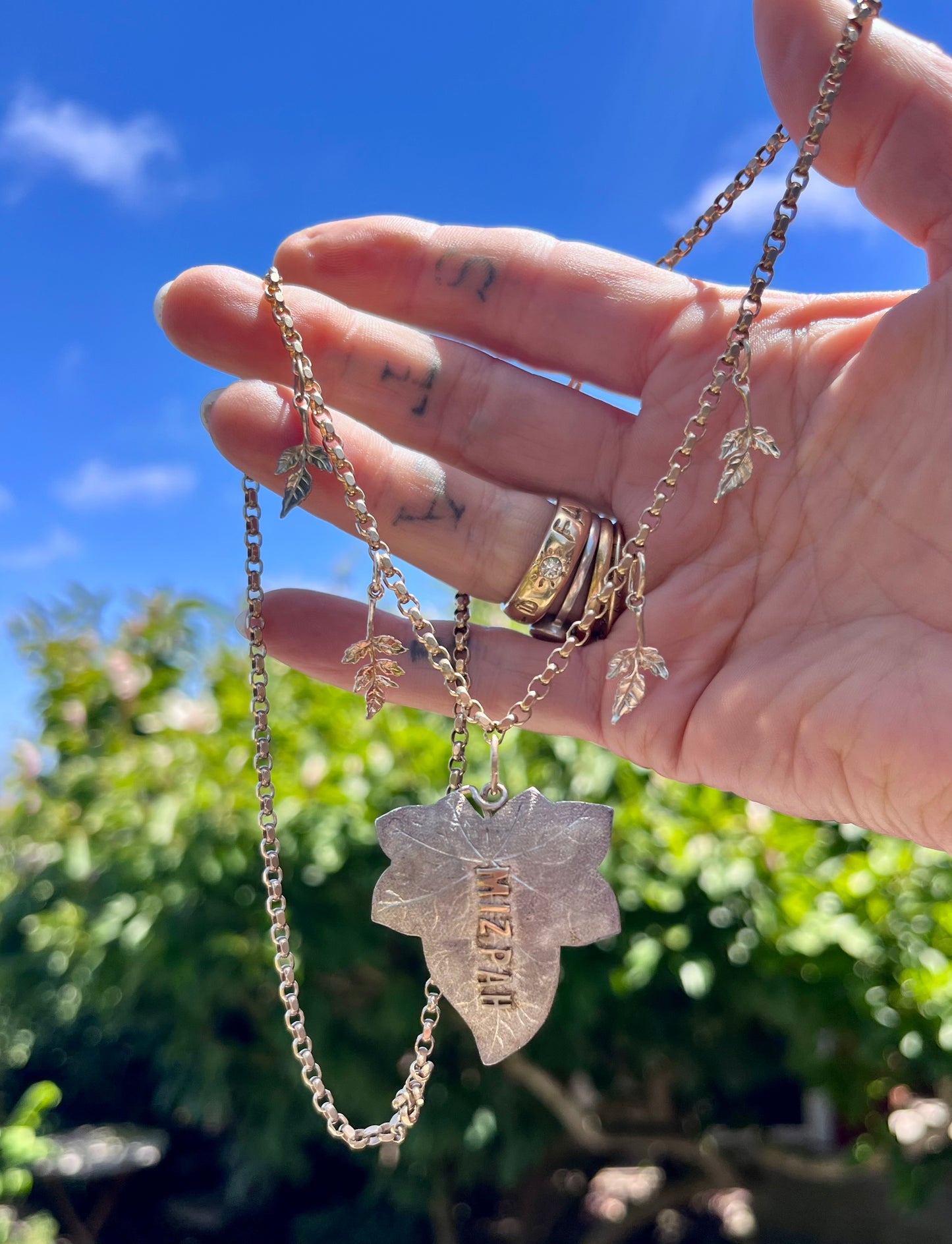 Mizpah leaf necklace
