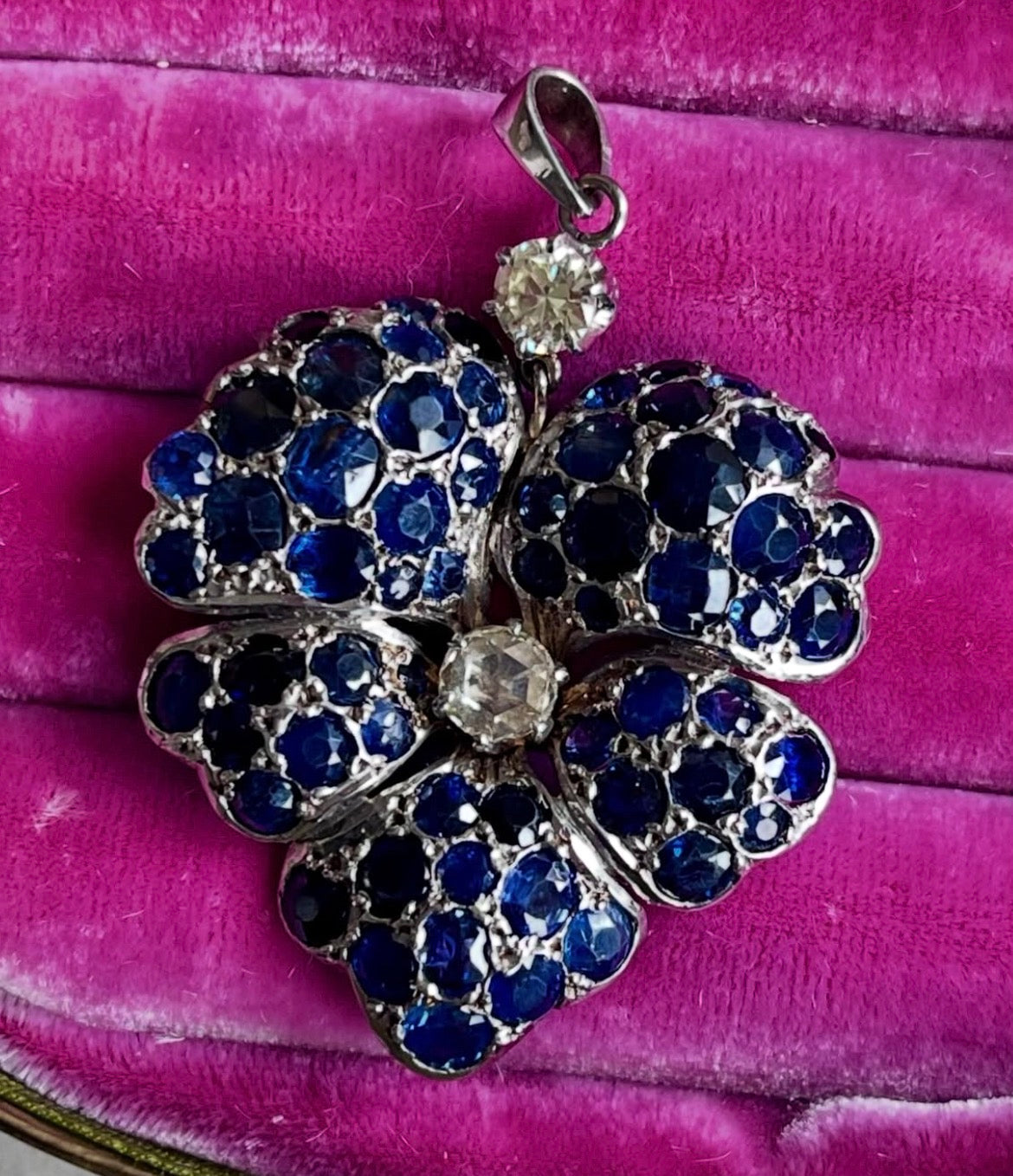 Sapphire and diamond pansy pendant