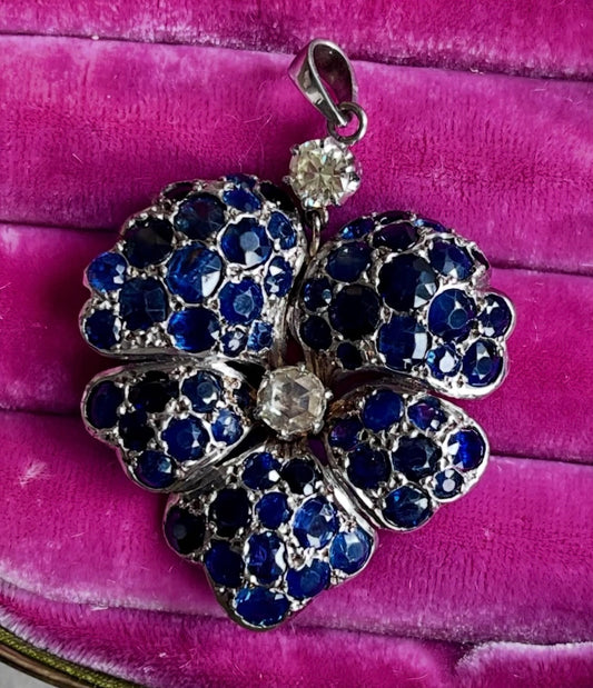 Sapphire and diamond pansy pendant