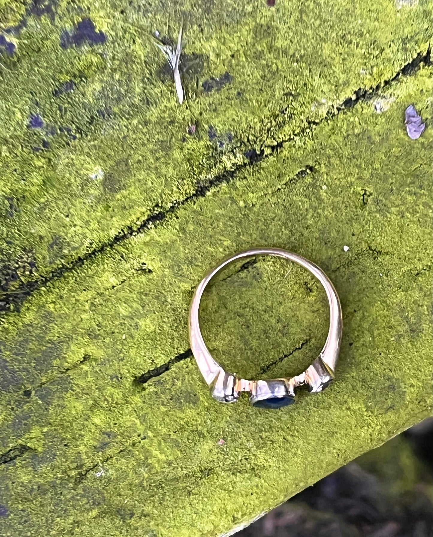 Sapphire and old cut diamond French trilogy ring