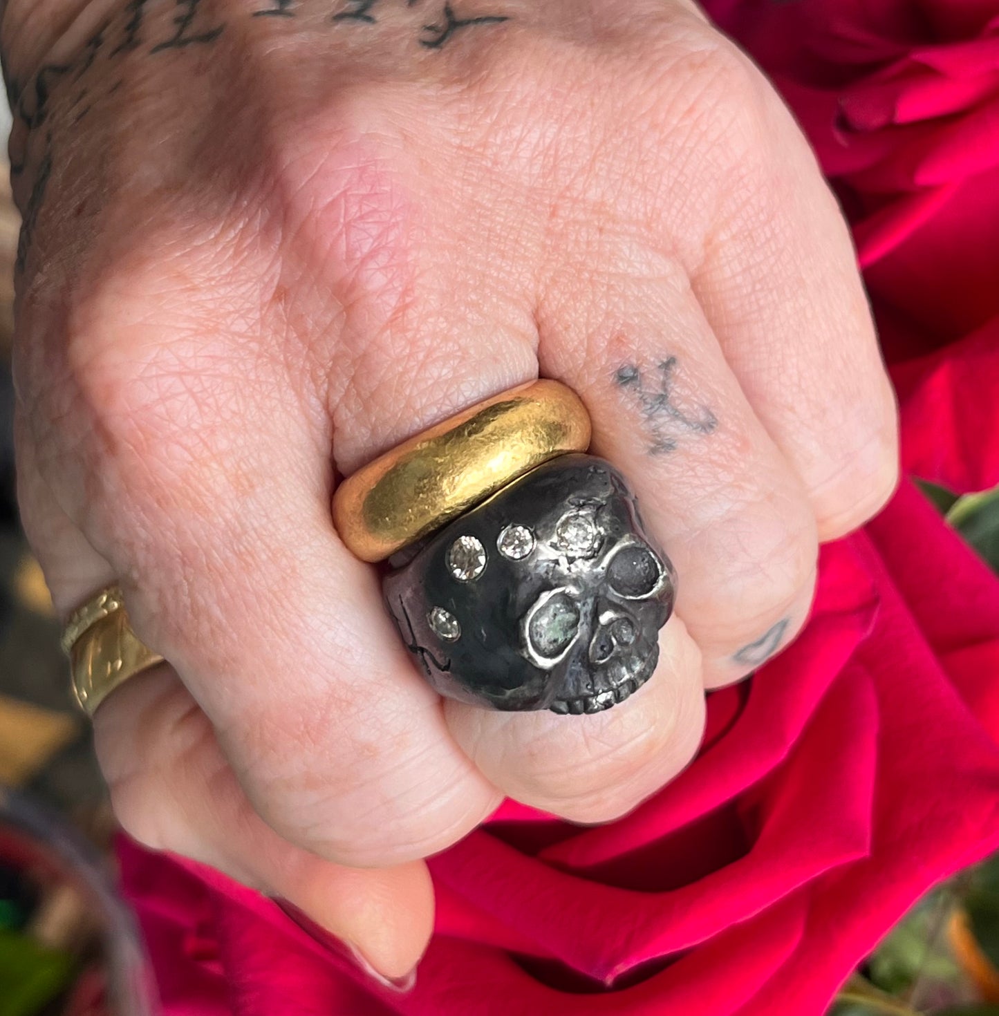 Custom oxidized silver skull ring