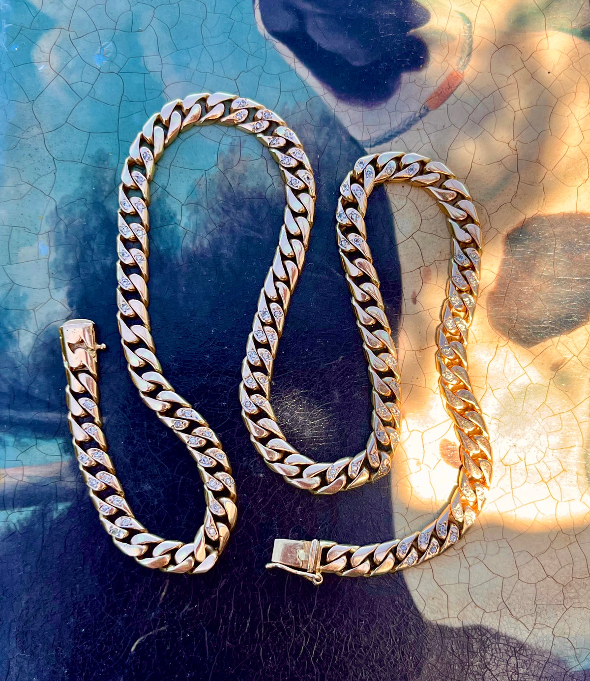 14k curb chain with  diamonds