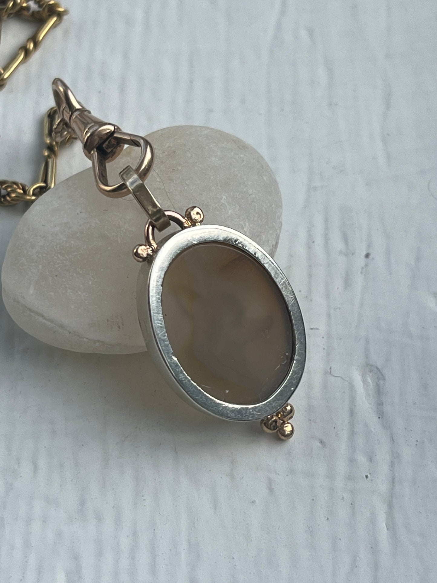 Beloved Pet intaglio pendant, silver and 18k