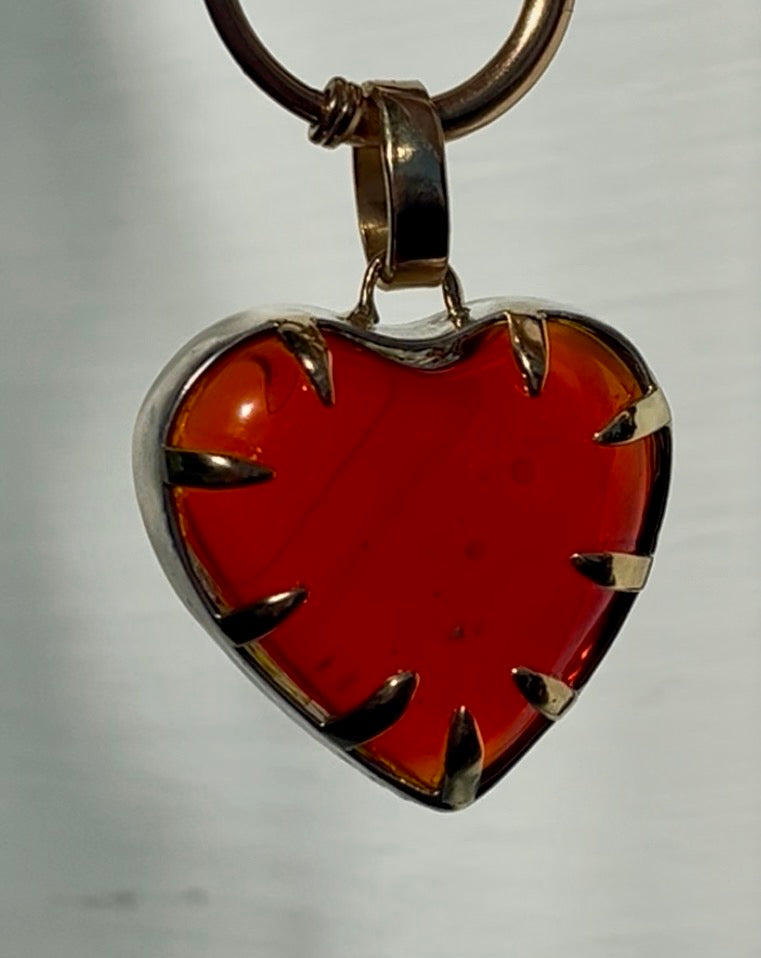 "Love you" glass heart: silver and 18k
