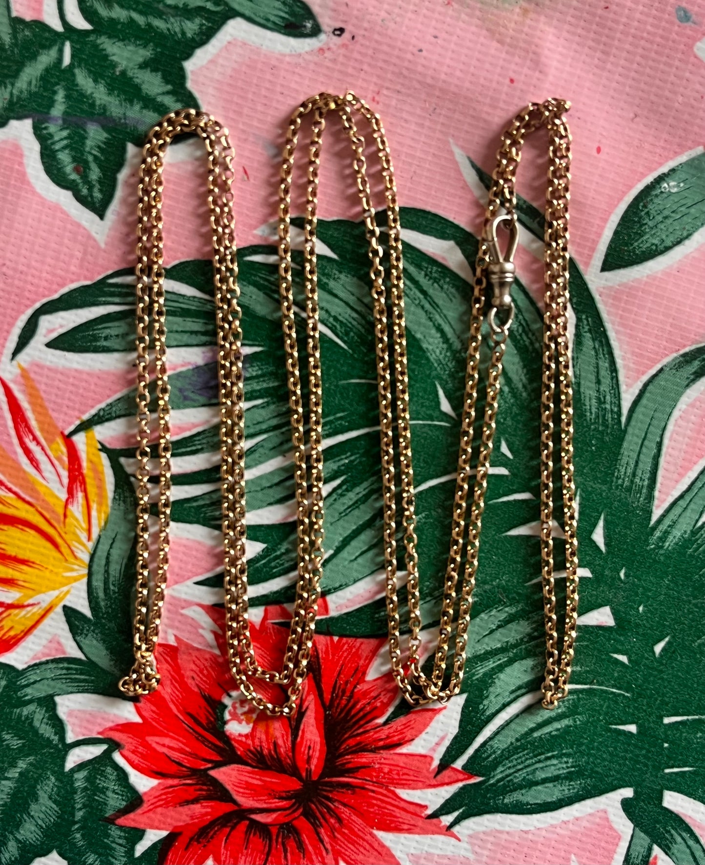 14k long cable link necklace
