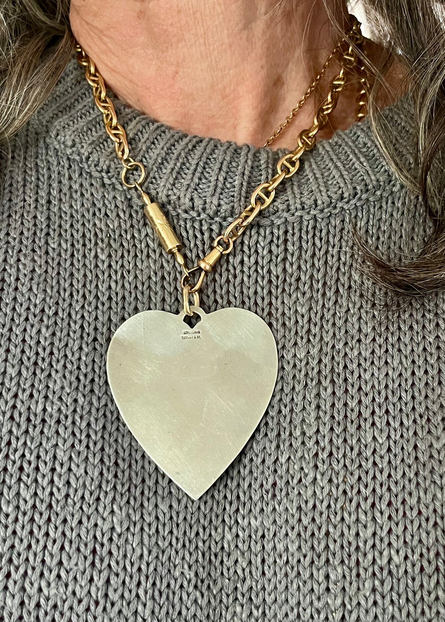 large, vintage sterling silver Tiffany and Co heart pendant