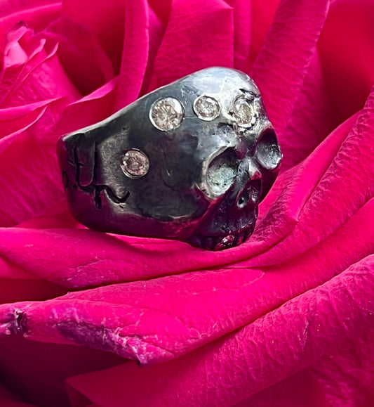 Custom oxidized silver skull ring