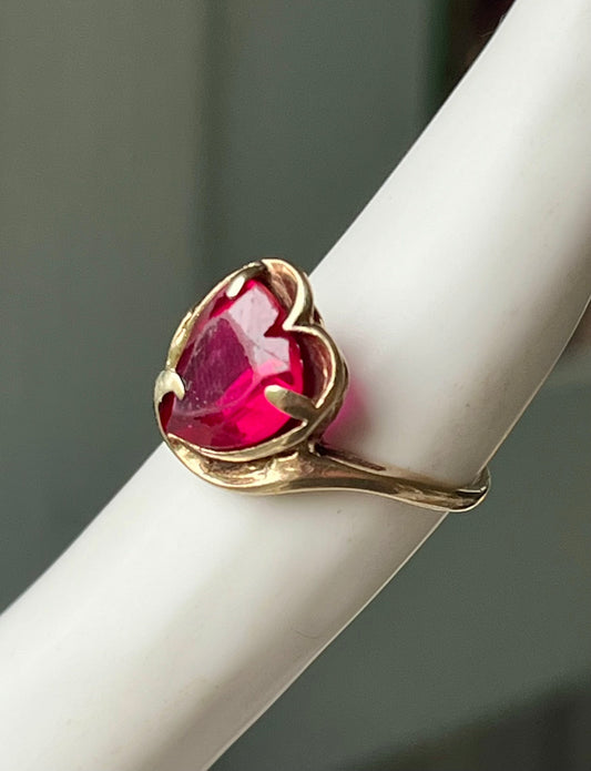 Synthetic ruby sweetheart ring