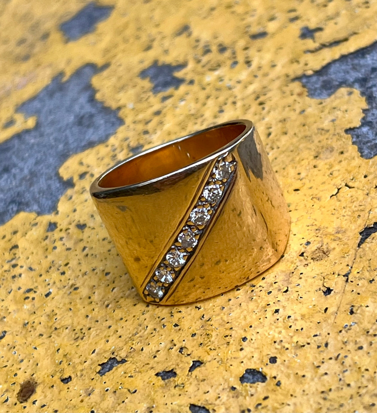 Wide vintage 14k diamond band