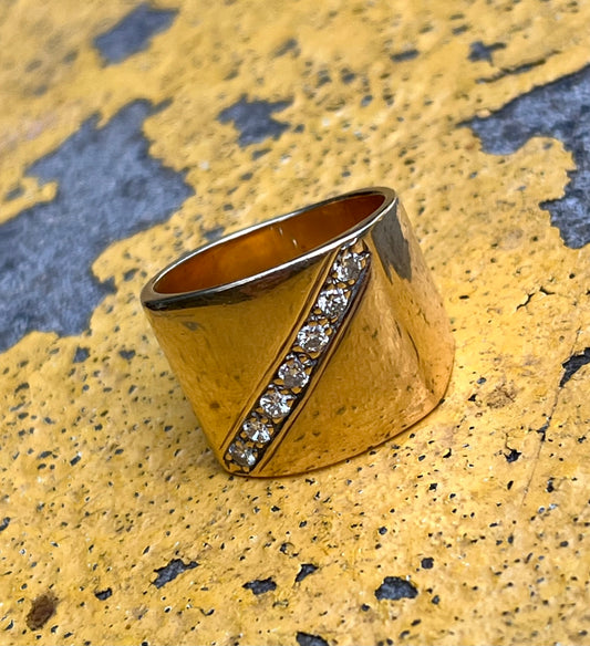 Wide vintage 14k diamond band