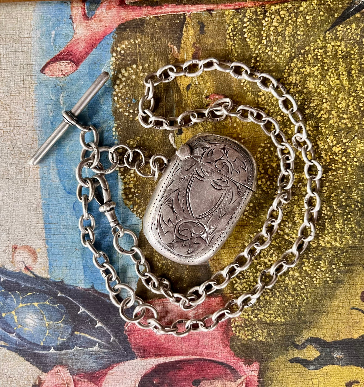 Silver antique vesta watch chain