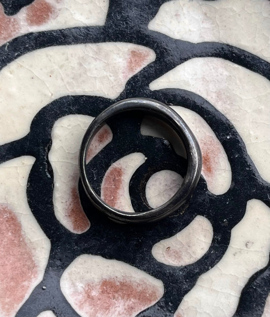 Handmade oxidized silver donut ring