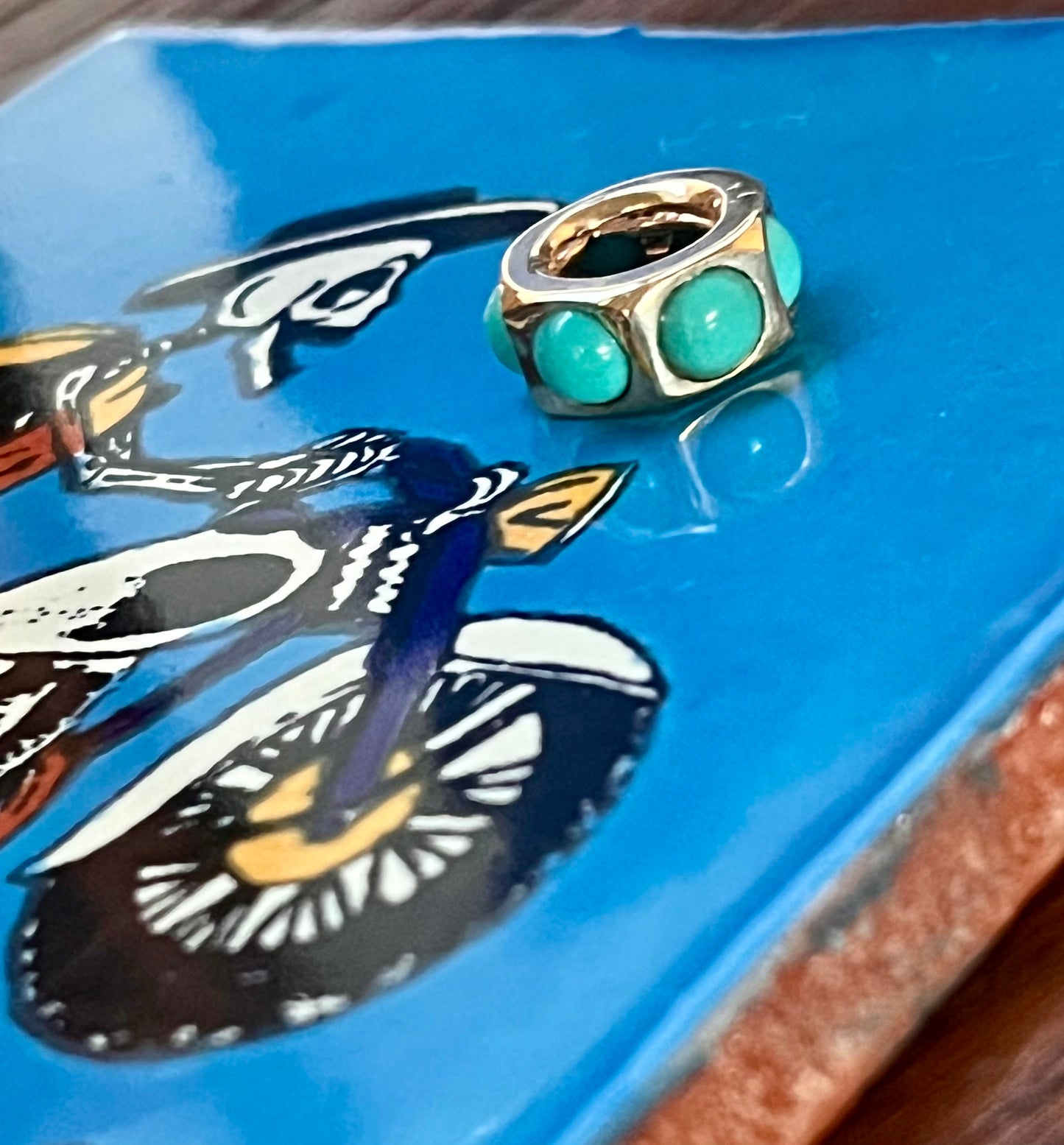 14k medium nut with turquoise cabochons