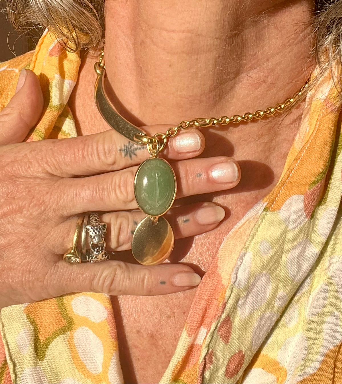 "Hold Fast" anchor pendant in aventurine