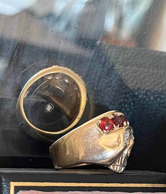 Gold Skull with old cut diamonds and garnets