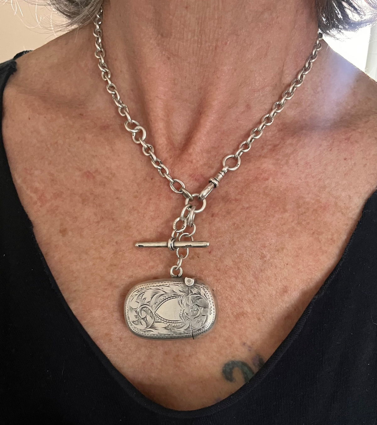 Silver antique vesta watch chain