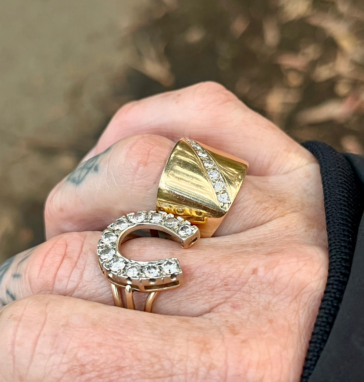 Wide vintage 14k diamond band